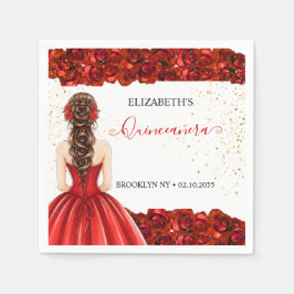 Red & Gold Quinceañera Custom Party Napkins Servet
