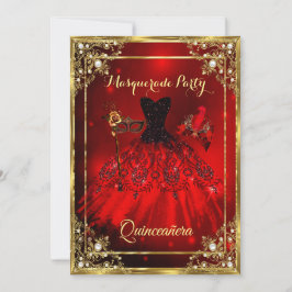 Red Gold Quinceanera Dress Masquerade Party Kaart
