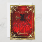 Red Gold Quinceanera Dress Masquerade Party Kaart (Voorkant)