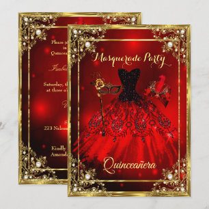 Red Gold Quinceanera Dress Masquerade Party Kaart