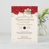 Red Gold Quinceanera Invitation Gold Red Sweet 16 (Staand voorkant)