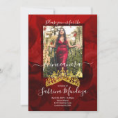 Red, Gold Quinceanera Rhinestone Kaart (Voorkant)