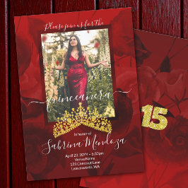 Red, Gold Quinceanera Rhinestone Kaart