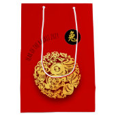 Red Gold Rabbit Papercut Chinees nieuwjaar 2023 MG Medium Cadeauzakje (Achterkant)