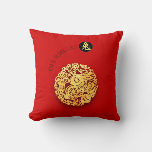 Red Gold Rabbit Papercut Chinees nieuwjaar 2023 SP Kussen