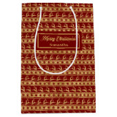 Red Gold Reindeer Luxe Merry Christmas Gift Bag Medium Cadeauzakje (Voorkant)