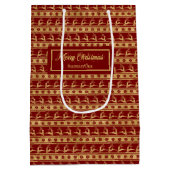 Red Gold Reindeer Luxe Merry Christmas Gift Bag Medium Cadeauzakje (Achterkant)
