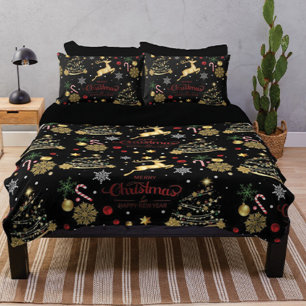 Red Gold Reindeer Merry-kerstboom Fleece Deken