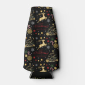 Red Gold Reindeer Merry-kerstboom Flesjeskoeler (Voorkant)