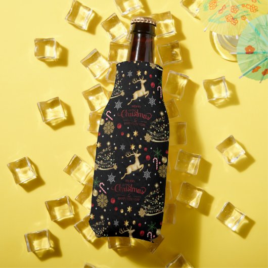 Red Gold Reindeer Merry-kerstboom Flesjeskoeler (Insitu Zomer)