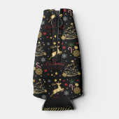 Red Gold Reindeer Merry-kerstboom Flesjeskoeler (Achterkant)