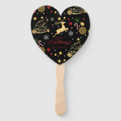 Red Gold Reindeer Merry-kerstboom Handwaaier (Achterkant)