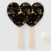 Red Gold Reindeer Merry-kerstboom Handwaaier (Voorkant en achterkant)