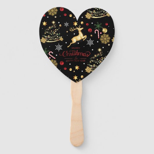 Red Gold Reindeer Merry-kerstboom Handwaaier (Voorkant)