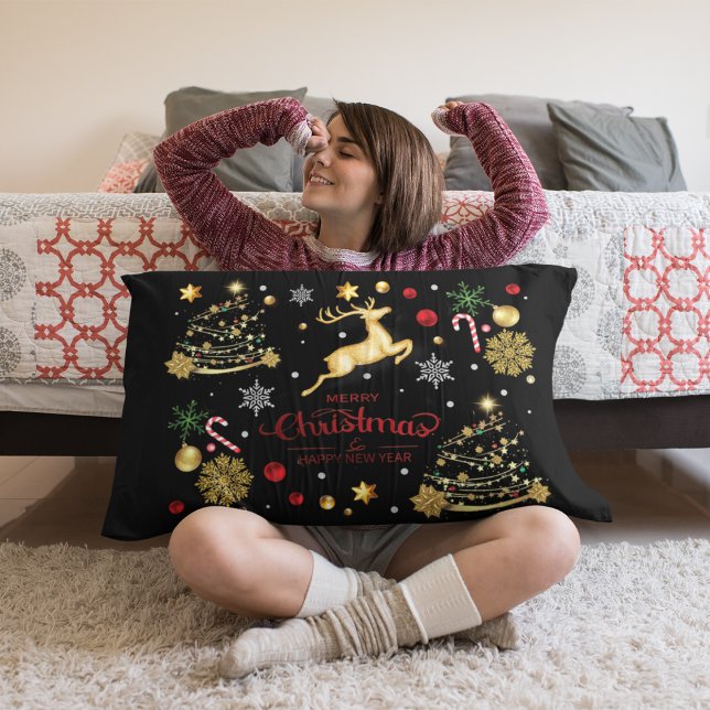 Red Gold Reindeer Merry-kerstboom Kussen (Creator heeft geüpload)