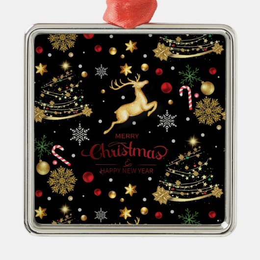 Red Gold Reindeer Merry-kerstboom Metalen Ornament (Voorkant)