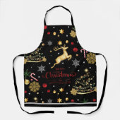 Red Gold Reindeer Merry-kerstboom Schort (Voorkant)