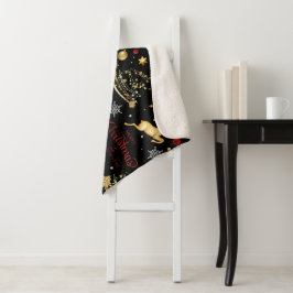 Red Gold Reindeer Merry-kerstboom Sherpa Deken