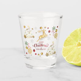 Red Gold Reindeer Merry-kerstboom Shot Glas