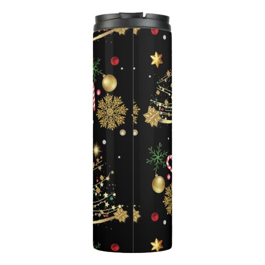 Red Gold Reindeer Merry-kerstboom Thermosbeker (Achterkant)