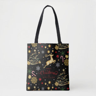 Red Gold Reindeer Merry-kerstboom Tote Bag