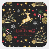 Red Gold Reindeer Merry-kerstboom Vierkante Sticker (Voorkant)