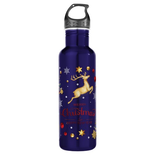 Red Gold Reindeer Merry-kerstboom Waterfles (Voorkant)