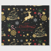 Red Gold Reindeer Merry kerstboom Wrapping P Cadeaupapier (Vlak)