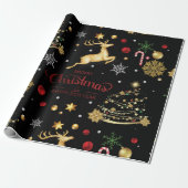 Red Gold Reindeer Merry kerstboom Wrapping P Cadeaupapier (Uitgerold)