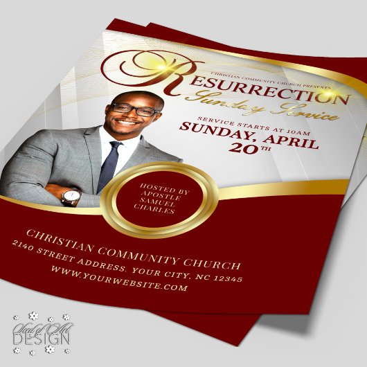 Red & Gold Resurrection Sunday Service Church Flyer