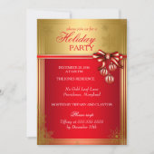 Red Gold Ribbon Bauble kerstfeestdag uitnodiging (Voorkant)