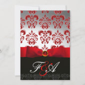 RED GOLD RIBBON & BLACK DAMASK MONOGRAM Ruby Kaart (Voorkant)