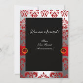 RED GOLD RIBBON & BLACK DAMASK MONOGRAM Ruby Kaart (Achterkant)