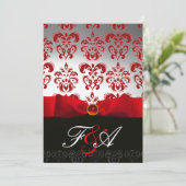 RED GOLD RIBBON & BLACK DAMASK MONOGRAM Ruby Kaart (Staand voorkant)