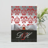 RED GOLD RIBBON & BLACK DAMASK MONOGRAM Ruby Kaart (Staand voorkant)