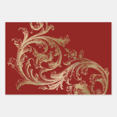 Red Gold Rococo Baroque Swirl Inpakpapier Vel (Voorkant 2)