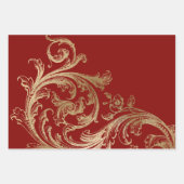 Red Gold Rococo Baroque Swirl Inpakpapier Vel (Voorkant 3)