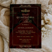 Red Gold Roos Dress Quinceanera Folie Uitnodiging