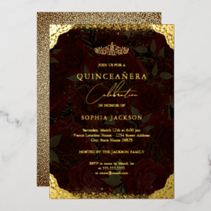 Red Gold Roos Tiara Quinceanera Folie Uitnodiging