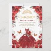 Red Gold Rozen Princess Quinceañera Mis Quince Kaart (Voorkant)