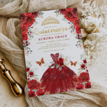 Red Gold Rozen Princess Quinceañera Mis Quince