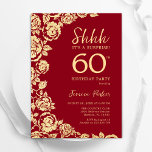 Red Gold Rozen verrassen 60ste verjaardag Kaart<br><div class="desc">Rode gouden bloemen verrassing 60e verjaardag uitnodiging. Elegant ontwerp met rozen,  faux gouden folie en typografisch lettertype. Trendy uitnodigingskaart ideaal voor een stijlvol vrouw bday-feest. Kan worden aangepast aan elke leeftijd. Gedrukte Zazzle-uitnodigingen of direct downloadbare digitale afdrukbare sjabloon.</div>