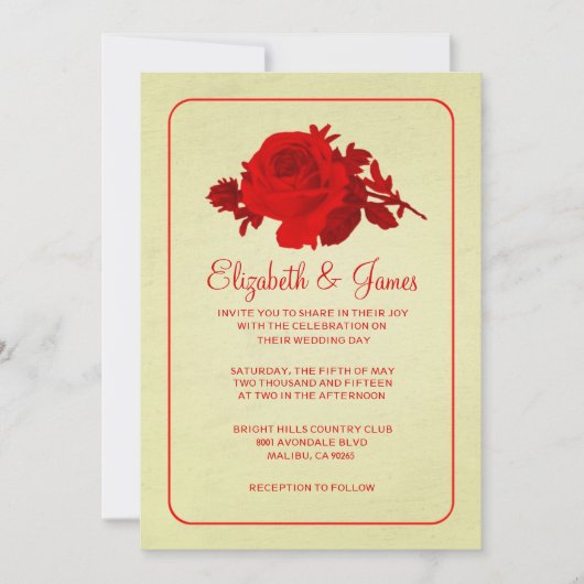 Red Gold Rustic Floral/Flower Wedding Invitations Kaart (Voorkant)