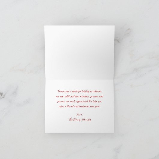 Red Gold Santa Baby Kerst Gevouwen Dank u Feestdagen Kaart (Binnen)