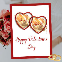 Red Gold Schattige Love Heart Happy Valentines Day Briefkaart