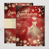 Red Gold Sequins jurk maan sterren Quinceañera Kaart (Voorkant / Achterkant)