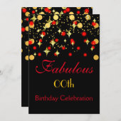 Red Gold Shimmer Lithday Party Kaart (Voorkant / Achterkant)