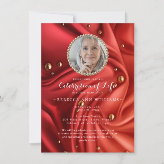 Red Gold Silky Photo Celebration of Life Kaart (Voorkant)