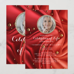 Red Gold Silky Photo Celebration of Life Kaart