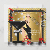 Red Gold Silver Black Martini Birthday Party 3 Kaart (Voorkant)